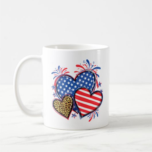 American Flag Heart Leopard Sublimation-64210 コーヒーマグカップ (左)