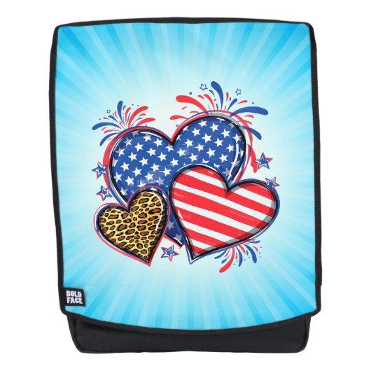American Flag Heart Leopard Sublimation-64210 バックパック (正面)