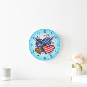 American Flag Heart Leopard Sublimation-64210 ラウンド壁時計 (ホーム)