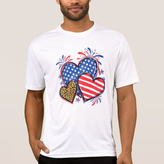 American Flag Heart Leopard Sublimation-64210 Tシャツ (正面)