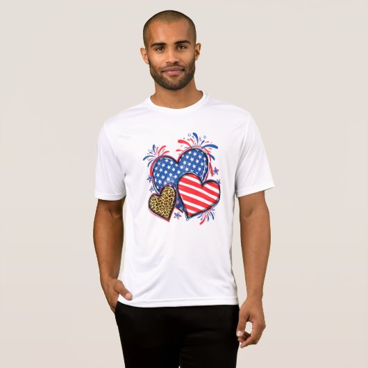 American Flag Heart Leopard Sublimation-64210 Tシャツ (正面フル)