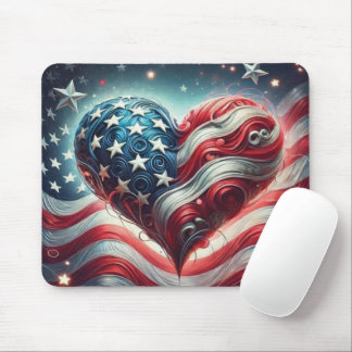 American Flag Heart Mouse Pad – Patriotic Desktop  マウスパッド