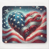 American Flag Heart Mouse Pad – Patriotic Desktop マウスパッド (正面)