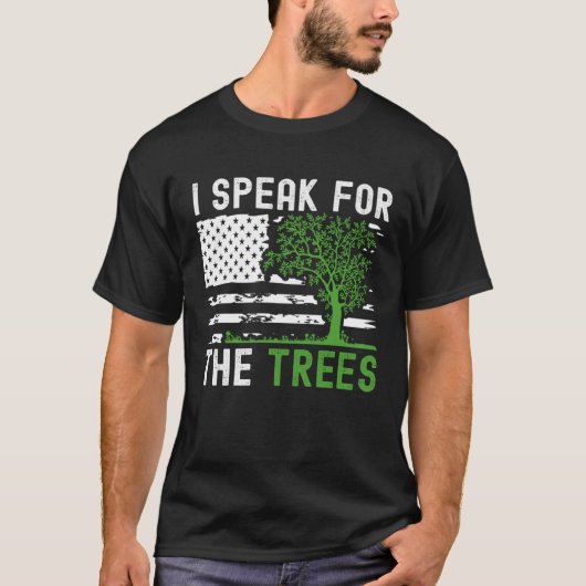 American Flag I Speak For Trees Earth Day 2023 Ear Tシャツ (正面)