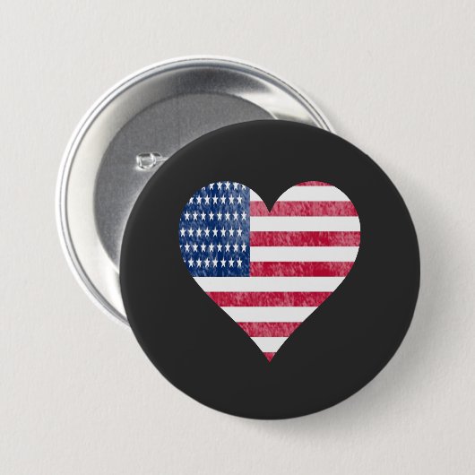 American flag in heart 缶バッジ (正面&裏面)