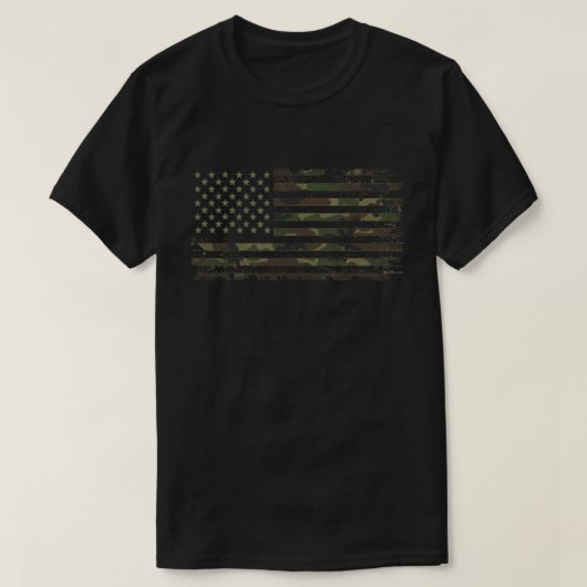 American Flag In Military Camouflage Colors Tシャツ (デザイン正面)