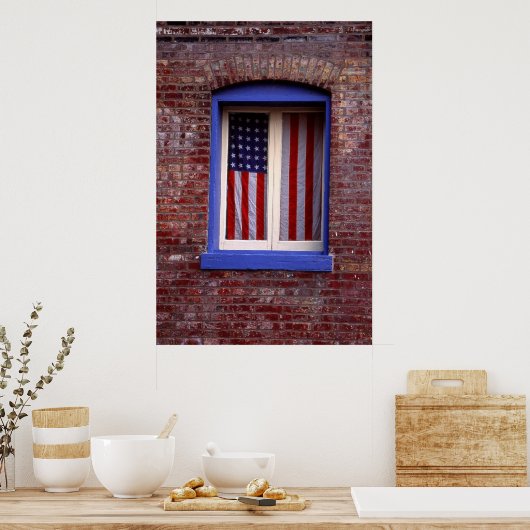 American flag in window ポスター (キッチン)