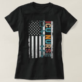 American Flag Intensive Care Unit ICU Nurses Nursi Tシャツ (デザイン正面)