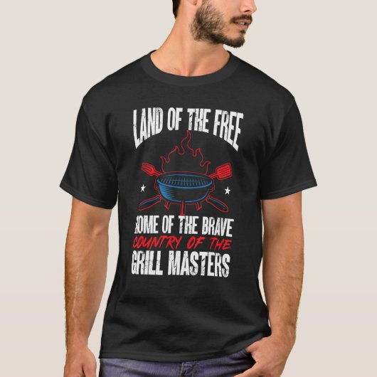 American Flag Land Of The Free Grill Master 4th Of Tシャツ (正面)