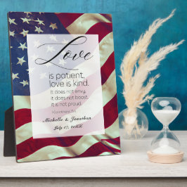 American Flag Love is Patient Bible Patriotic Wedd フォトプラーク
