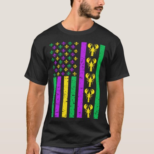 American Flag Mardi Gras Crawfish  Mardi Gras Men  Tシャツ (正面)
