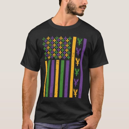 American Flag Mardi Gras Crawfish  USA Flag Mardi  Tシャツ (正面)