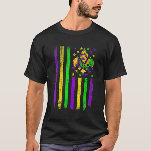 American Flag Mardi Gras Fleur De Lys Retro Mardi  Tシャツ (正面)