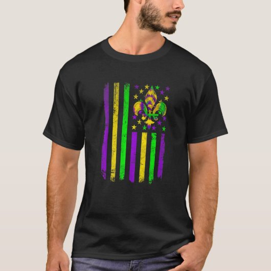 American Flag Mardi Gras Fleur De Lys Retro Mardi  Tシャツ (正面)