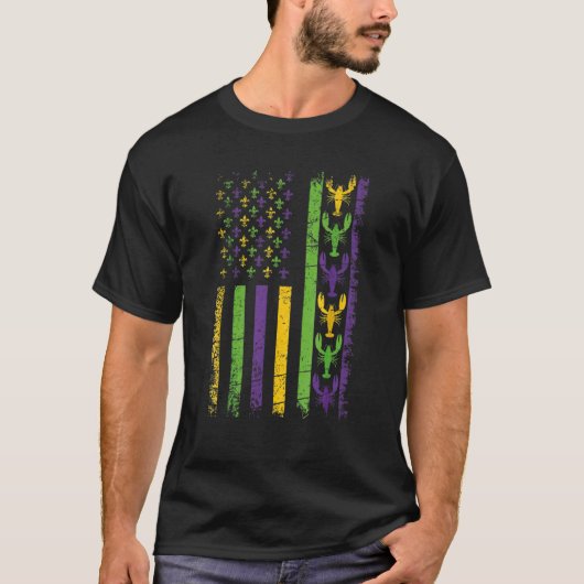 American Flag Mardi Gras Mardi Gras Crawfish Outfi Tシャツ (正面)