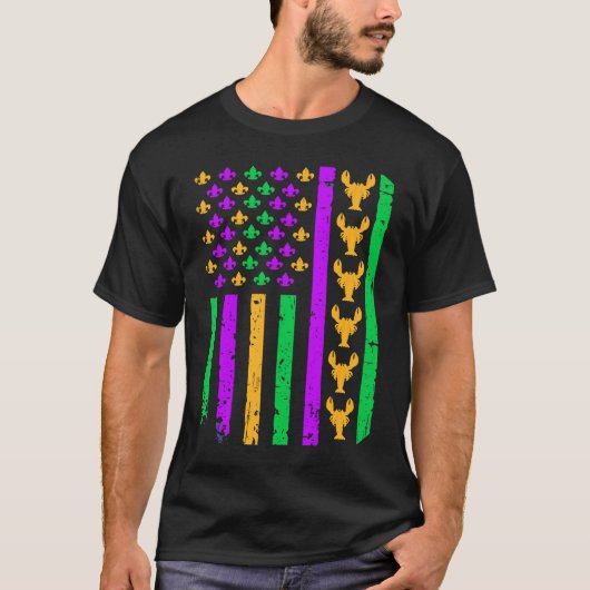 American Flag Mardi Gras Outfit Crawfish For Women Tシャツ (正面)