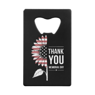 American Flag Memorial Day Sunflower USA クレジットカード栓抜き