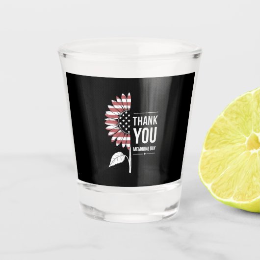 American Flag Memorial Day Sunflower USA ショットグラス (正面)