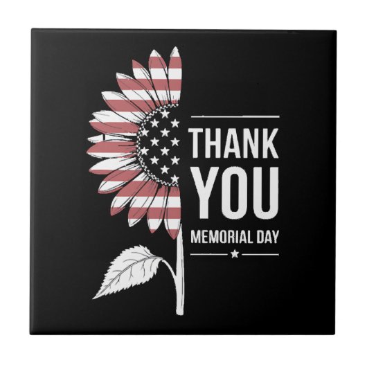 American Flag Memorial Day Sunflower USA タイル (正面)