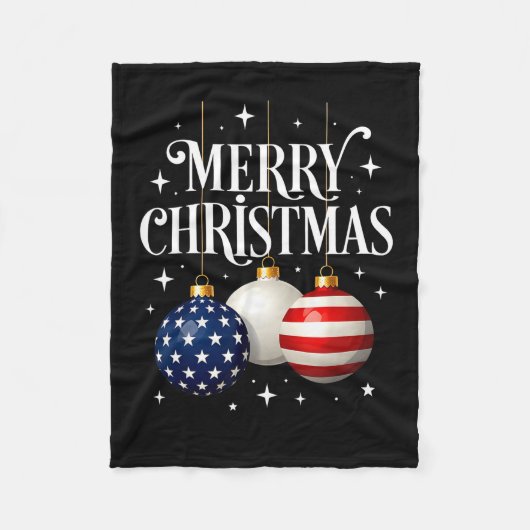 American Flag Merry Christmas Tree Baubles Us Patr フリースブランケット (正面)