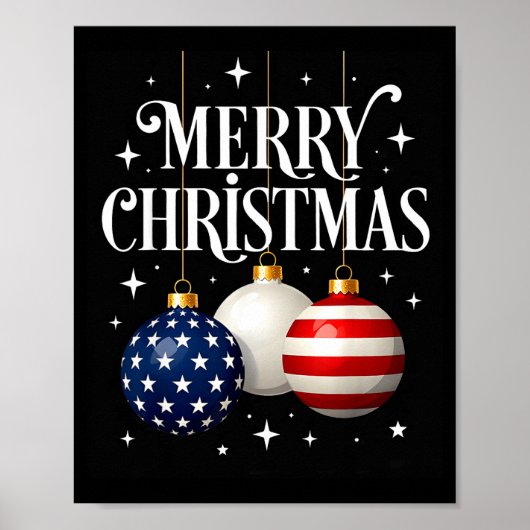 American Flag Merry Christmas Tree Baubles Us Patr ポスター (正面)