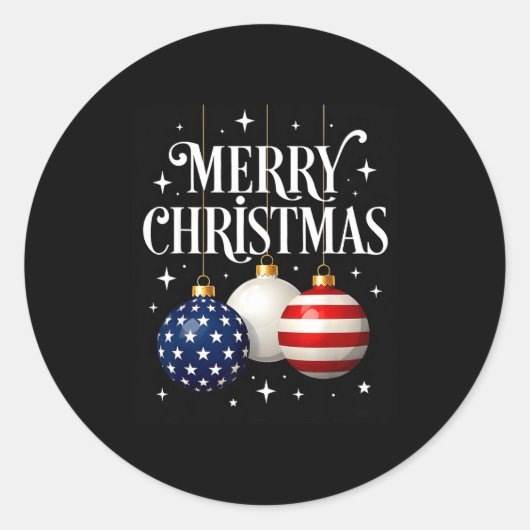 American Flag Merry Christmas Tree Baubles Us Patr ラウンドシール (正面)