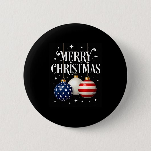 American Flag Merry Christmas Tree Baubles Us Patr 缶バッジ (正面)