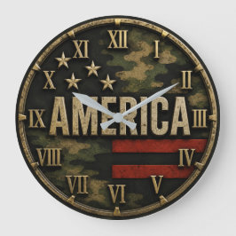 American Flag Military ラージ壁時計