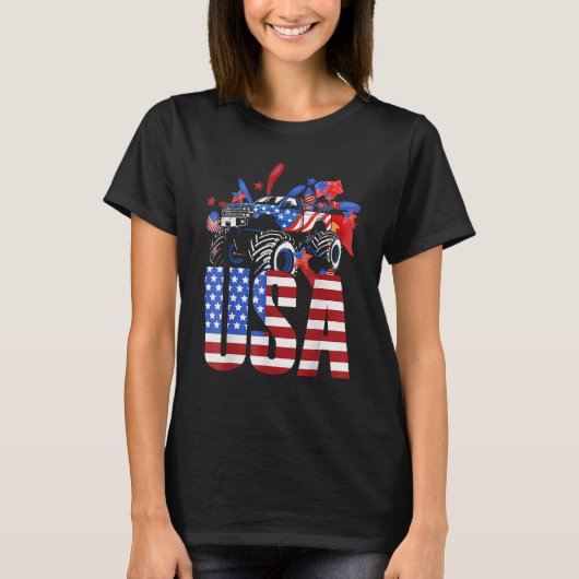 American Flag Monster Truck 4th Of July USA Patrio Tシャツ (正面)