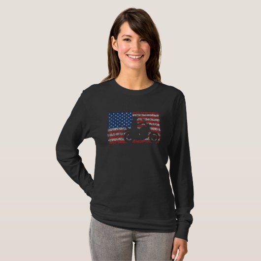 American Flag Motorcycle Biker Tシャツ (正面フル)