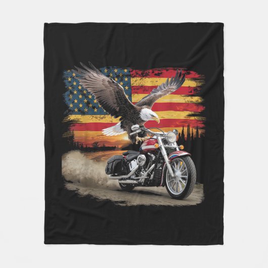American Flag Motorcycle Tshirt USA Flag Biker Ret フリースブランケット (正面)