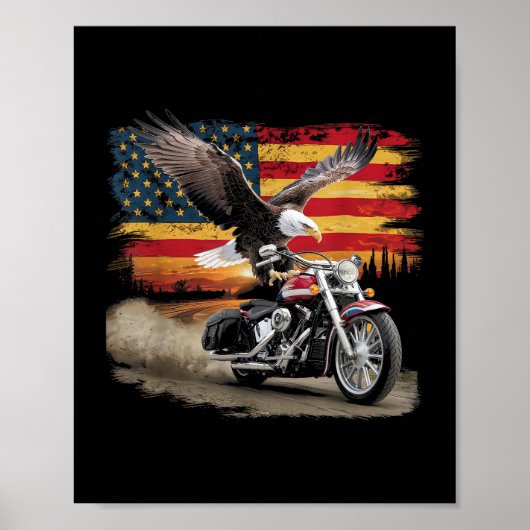 American Flag Motorcycle Tshirt USA Flag Biker Ret ポスター (正面)