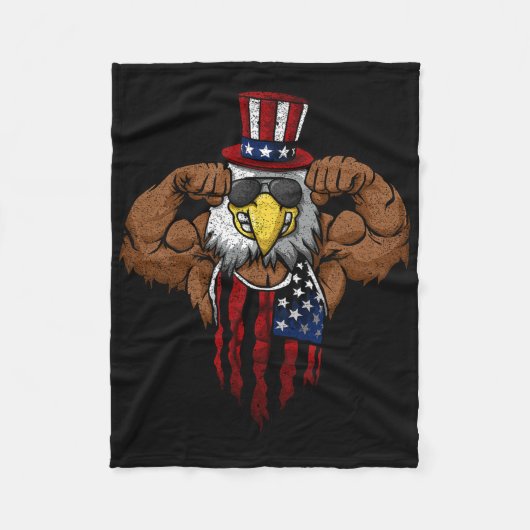 American Flag Muscular Bald Eagle Bike Flexing Unc フリースブランケット (正面)