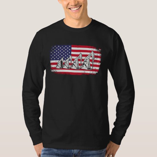 American Flag Oil Rig Drilling Roughnecks Oilfield Tシャツ (正面)