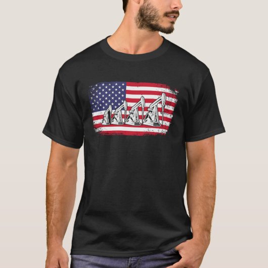 American Flag Oil Rig Drilling Roughnecks Oilfield Tシャツ (正面)