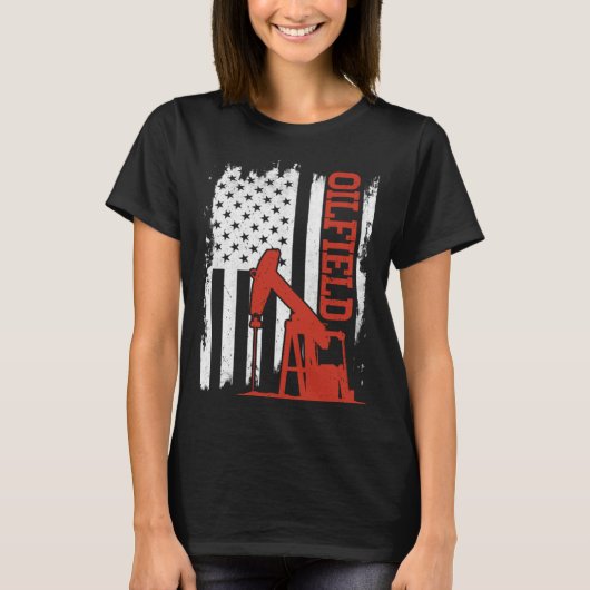 American Flag Oilfield Workers Oil Rig Roughneck Tシャツ (正面)