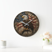 American Flag Patriotic Bald Eagle ラージ壁時計 (ホーム)