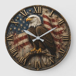 American Flag Patriotic Bald Eagle ラージ壁時計
