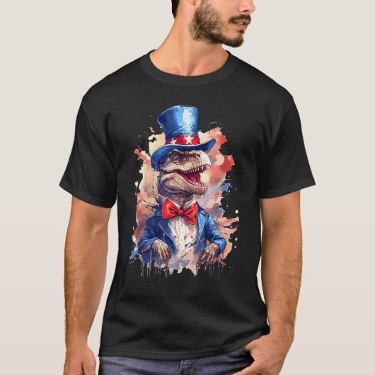 American Flag Patriotic Dinosaur 4th Of July Tシャツ (正面)