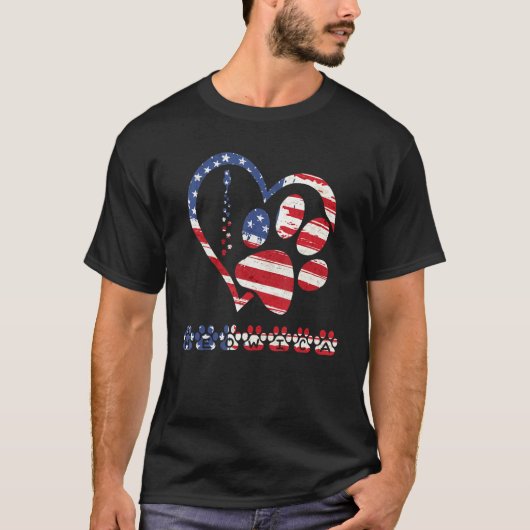 american flag patriotic dog & cat paw print - 4th  tシャツ (正面)