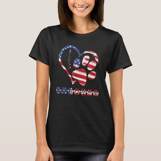 american flag patriotic dog & cat paw print - 4th  tシャツ (正面)