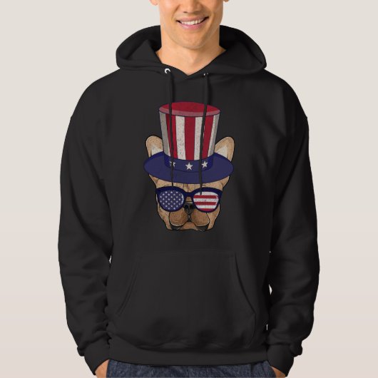 American Flag Patriotic French Bulldog Apparel 4th パーカ (正面)