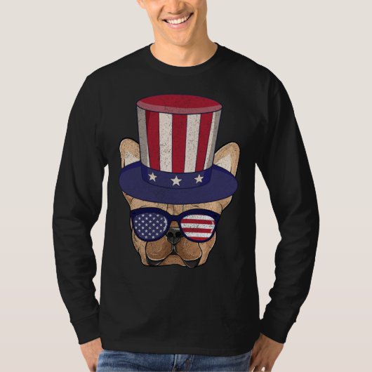 American Flag Patriotic French Bulldog Apparel 4th Tシャツ (正面)