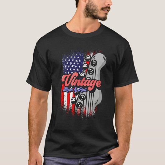 American Flag  Patriotic Guitarist  Vintage Rock A Tシャツ (正面)