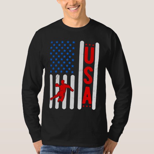 American Flag Patriotic USA Men Women Handball Spo Tシャツ (正面)