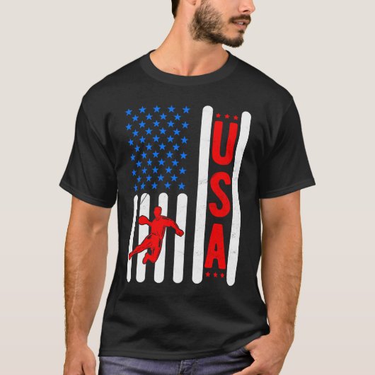 American Flag Patriotic USA Men Women Handball Spo Tシャツ (正面)