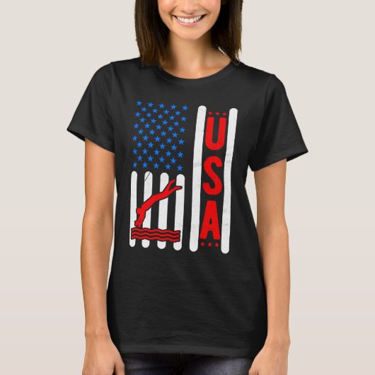 American Flag Patriotic USA Men Women Swimming Fre Tシャツ (正面)