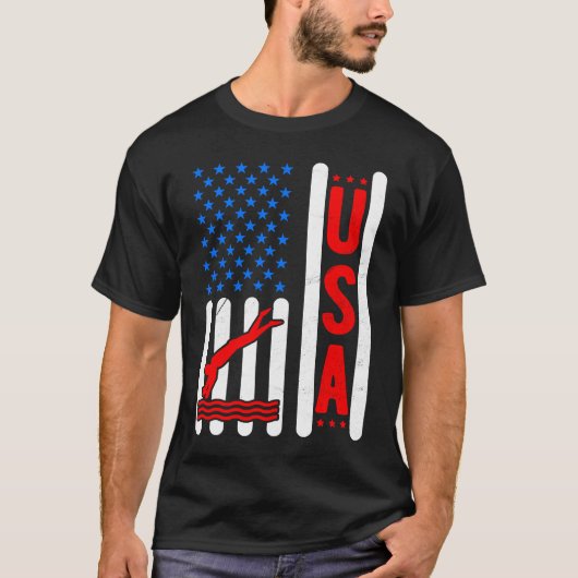 American Flag Patriotic USA Men Women Swimming Fre Tシャツ (正面)