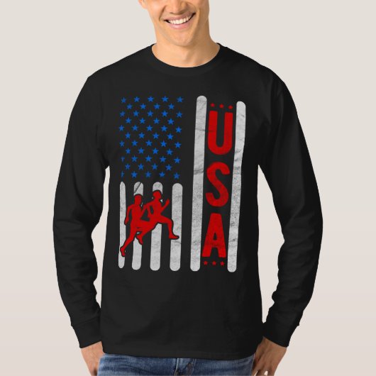 American Flag Patriotic USA Men Women Track and fi Tシャツ (正面)