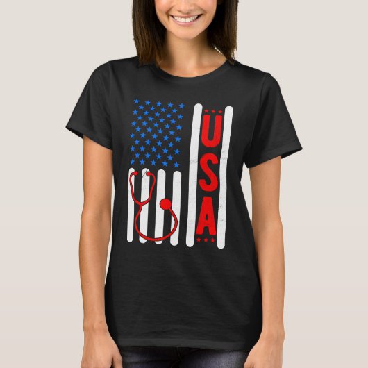 American Flag Patriotic USA Nurse Life RN LPN CNA  Tシャツ (正面)